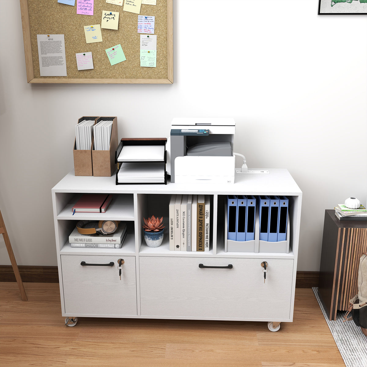 Mobile 2-drawer lateral file cabinet with lock