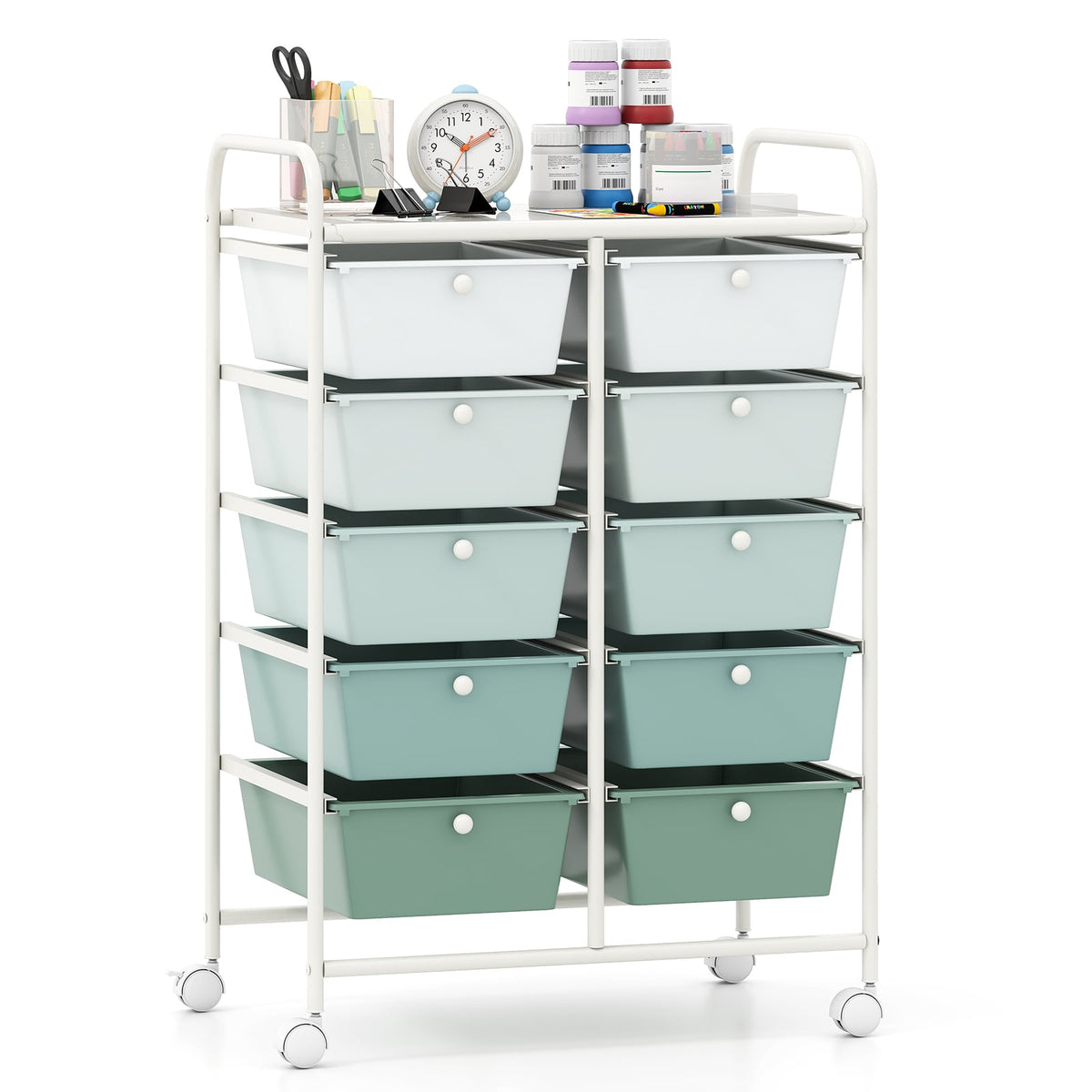 10-Drawer Rolling Storage Cart with Mesh Top