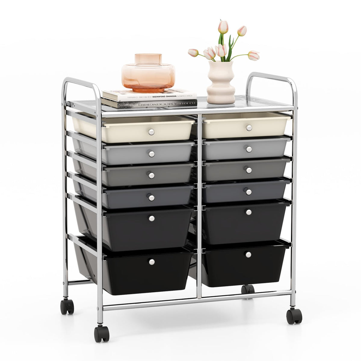 Rolling Storage Cart with 12 Large and Small Drawers