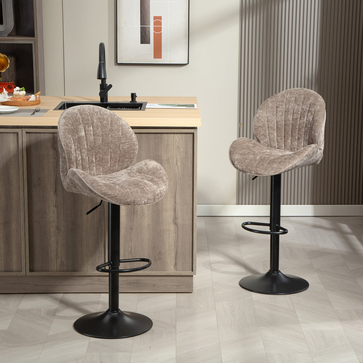 Bar stools swivel set of 2 chenille adjustable height