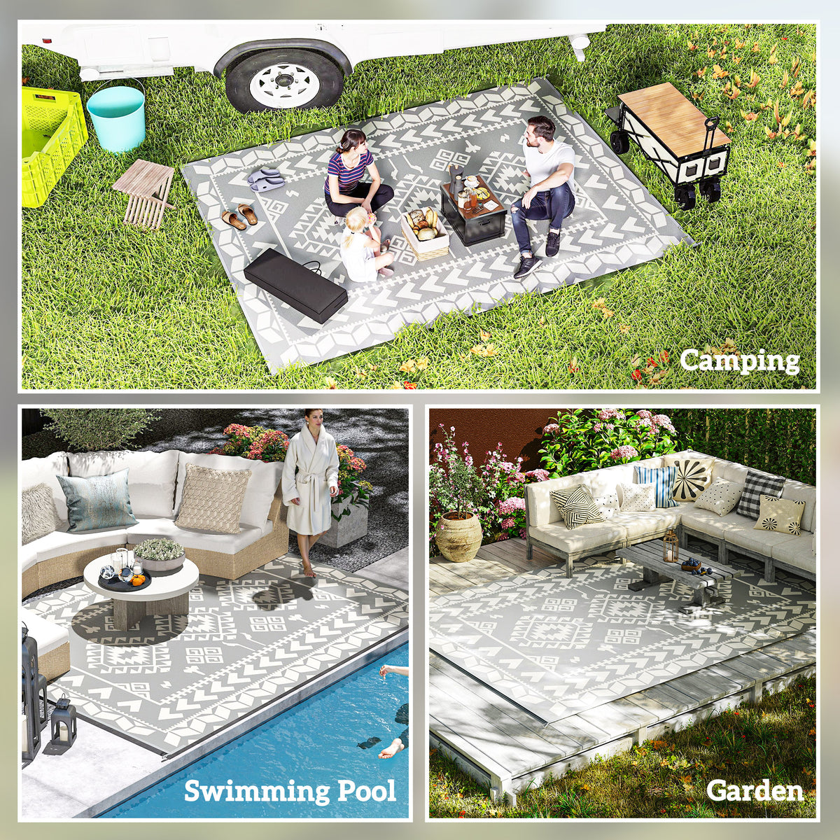 Alfombra de exterior reversible 9' x 12' — gris