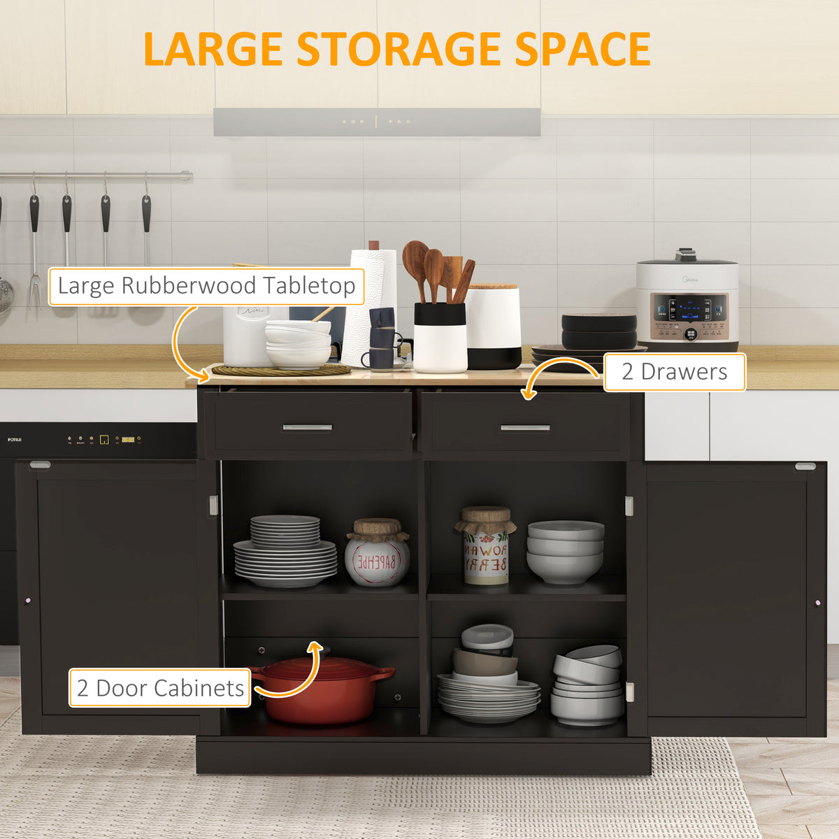 Rolling Kitchen Island with Adjustable Shelves