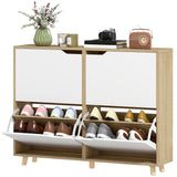 Narrow shoe cabinet with flip drawers
