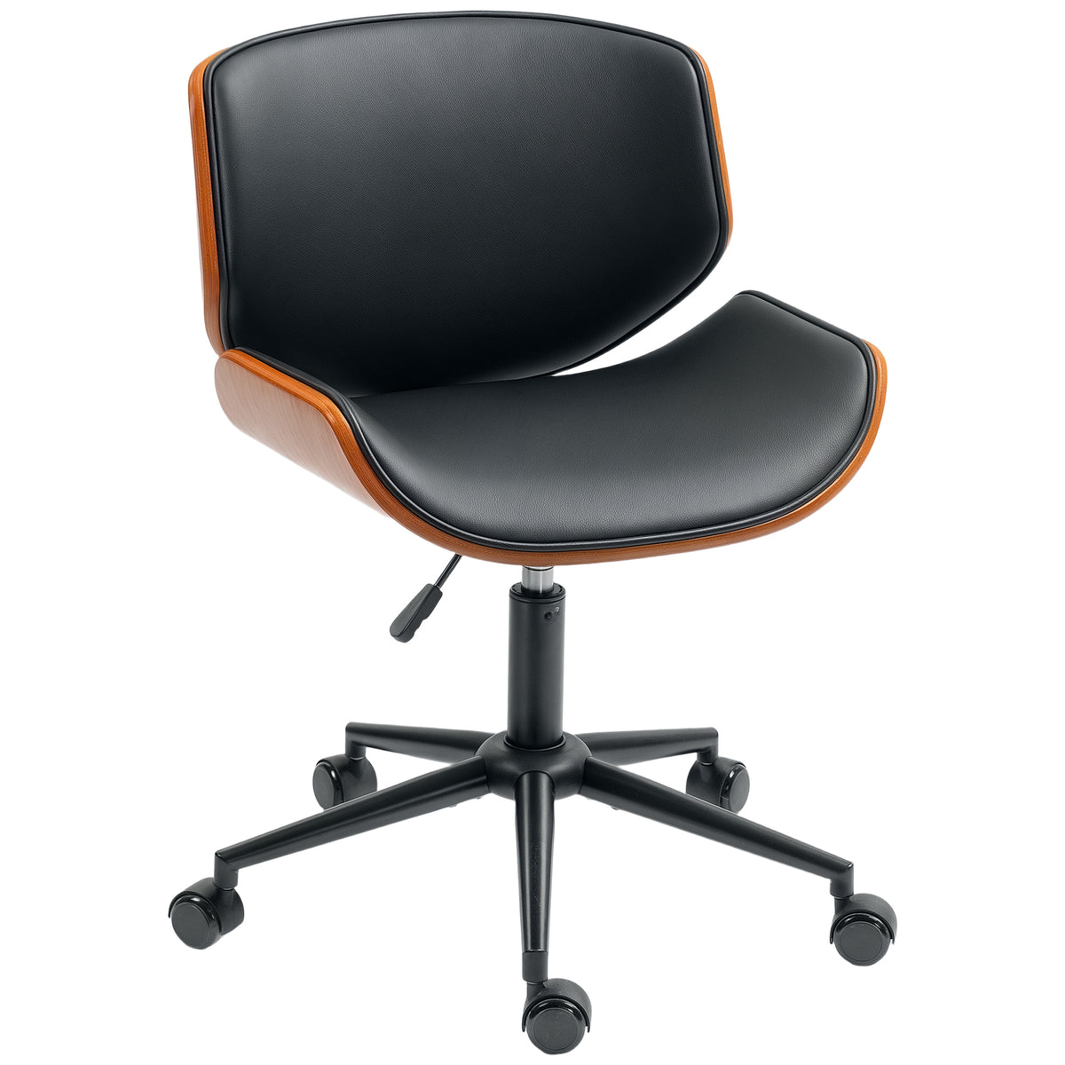 Silla de oficina moderna de mediados de siglo sin reposabrazos con ruedas