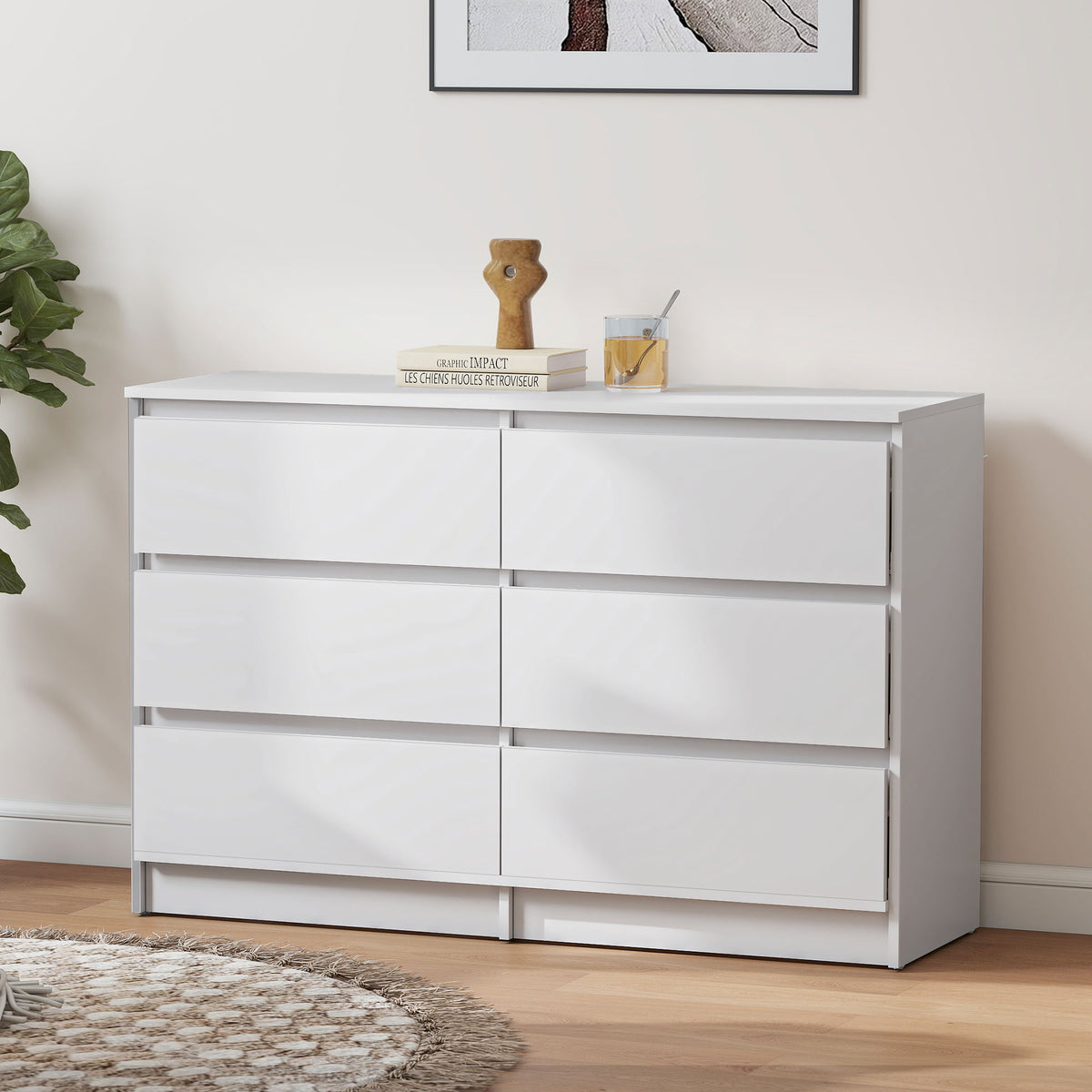 Modern 6 Drawer Wide Chest of Drawers