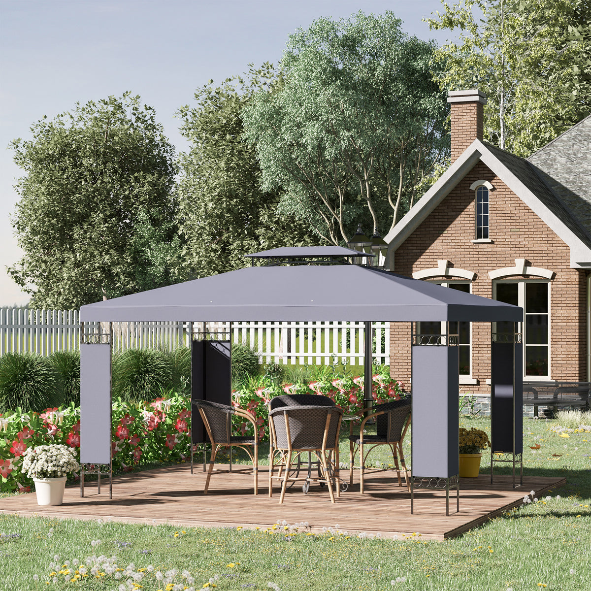 3x4m Grey Double-Roof Outdoor Gazebo