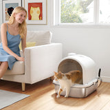 Enclosed Stainless Steel Cat Litter Box with Scoop