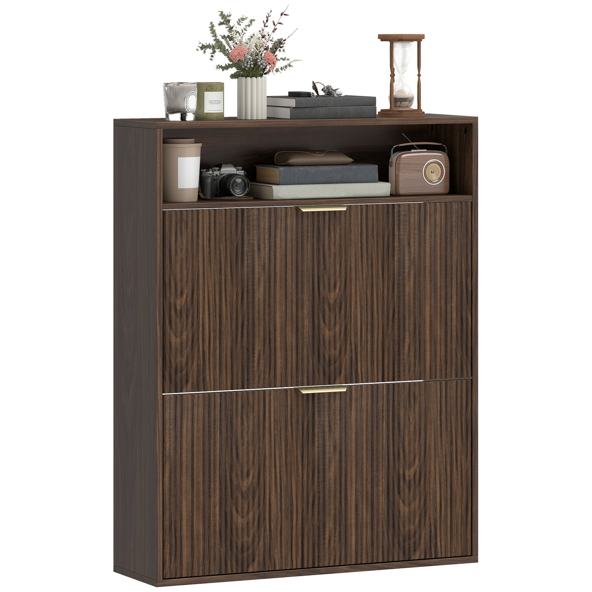Narrow shoe cabinet with 2 flip drawers