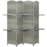 Room divider privacy screen with pine shelves