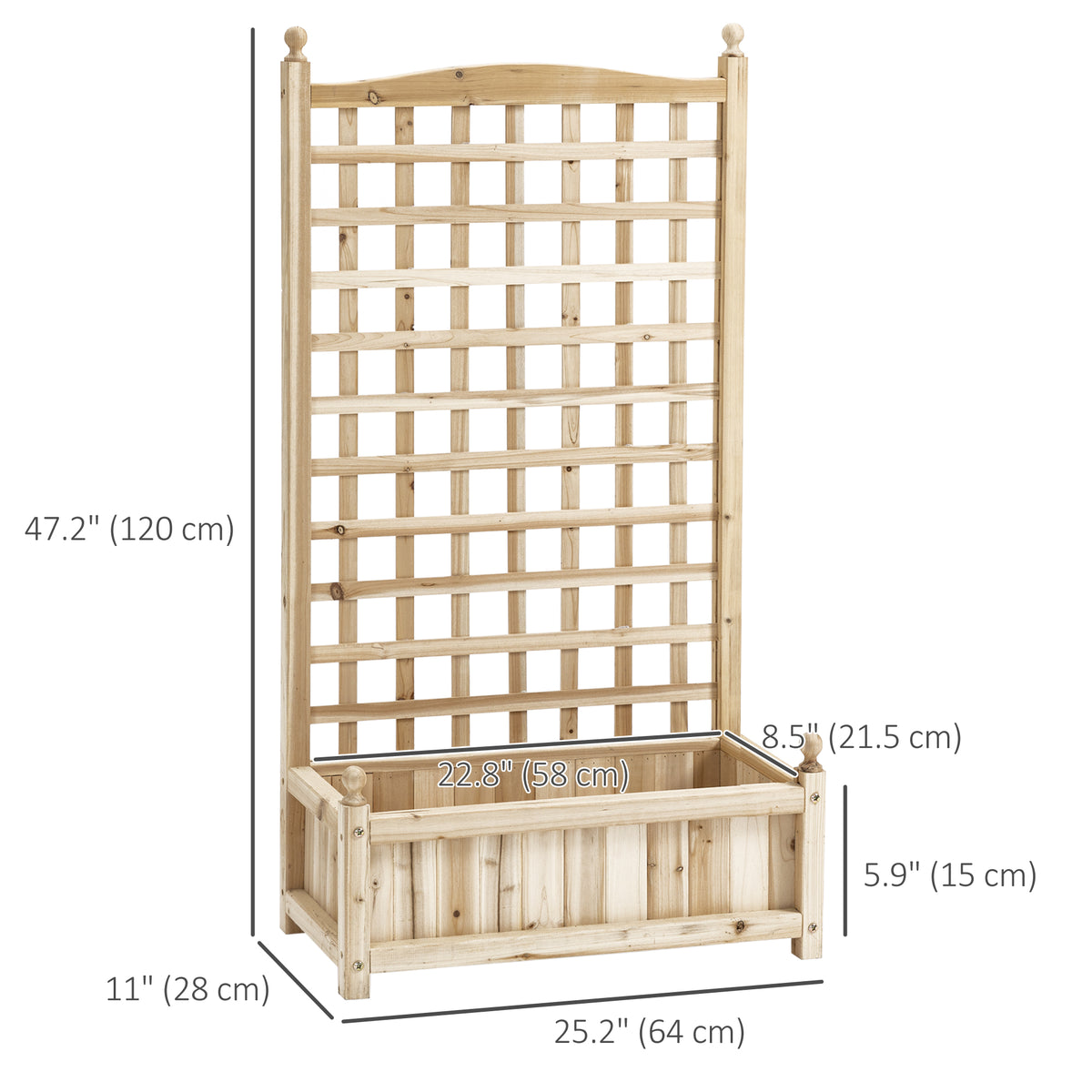 Jardinera elevada con celosía de madera natural