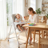 Foldable High Chair with Double Tray and Wheels