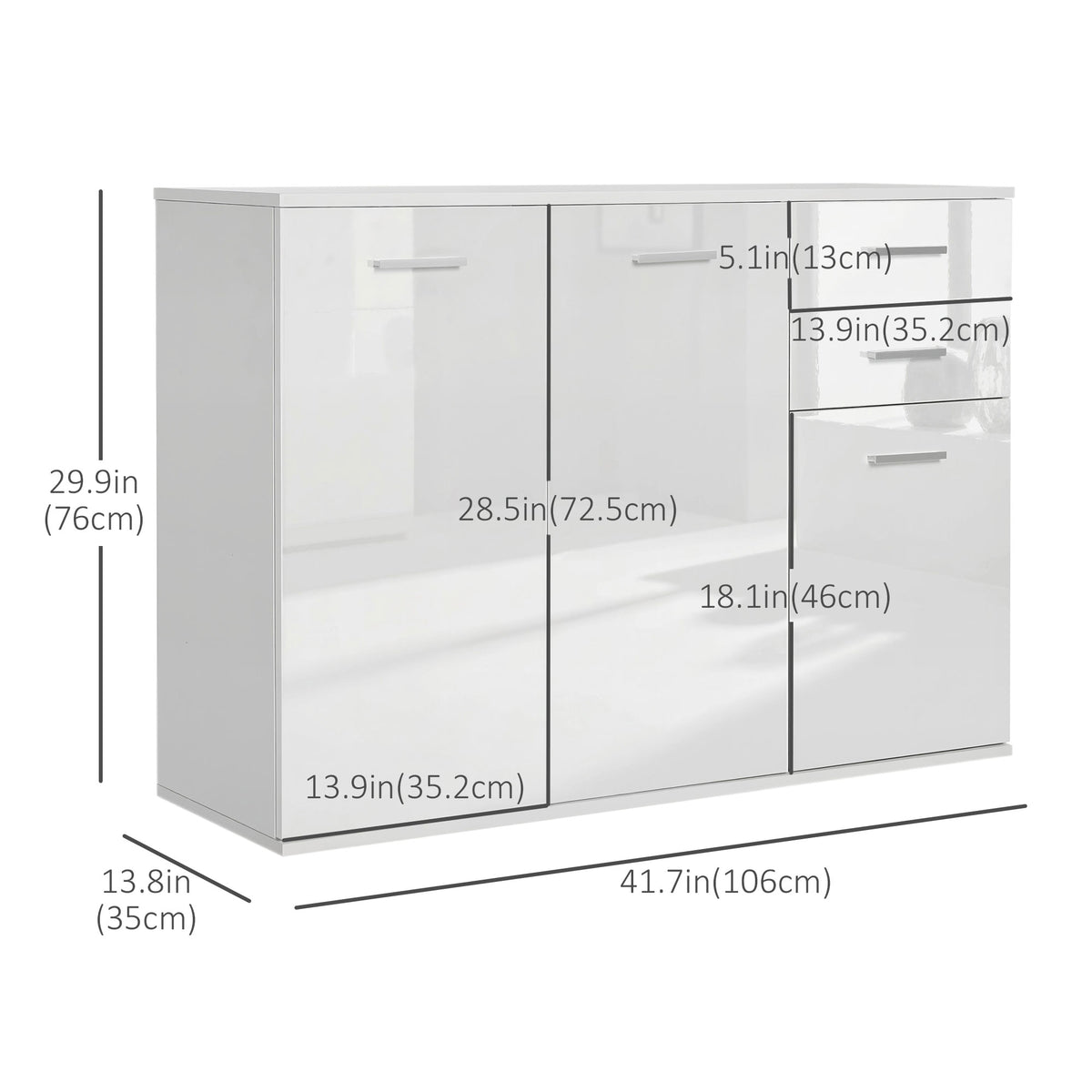 High gloss sideboard with drawers and doors