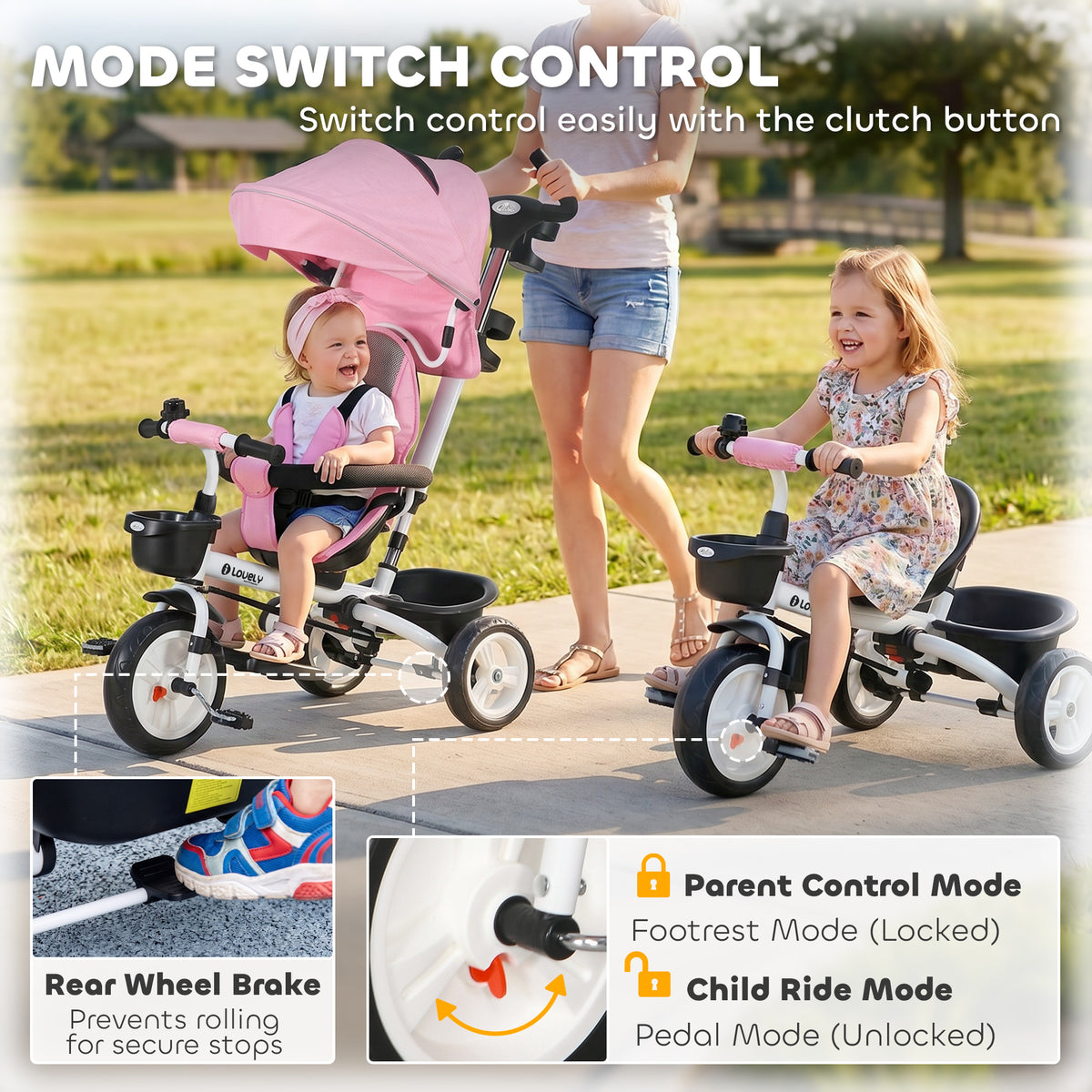 6-in-1 Evolving Toddler Tricycle with Canopy