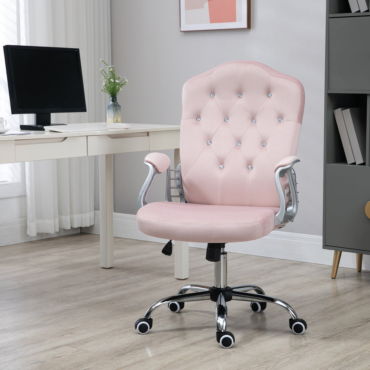 Office chair velvet French style crystal buttons