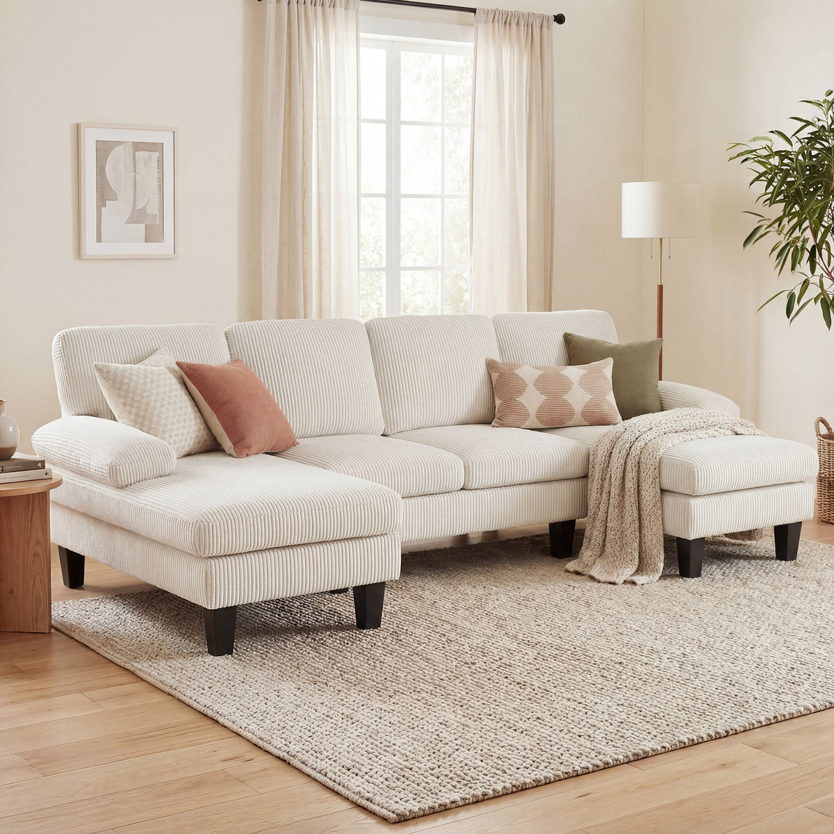 Sofá seccional en U con doble sillón de terciopelo de pana
