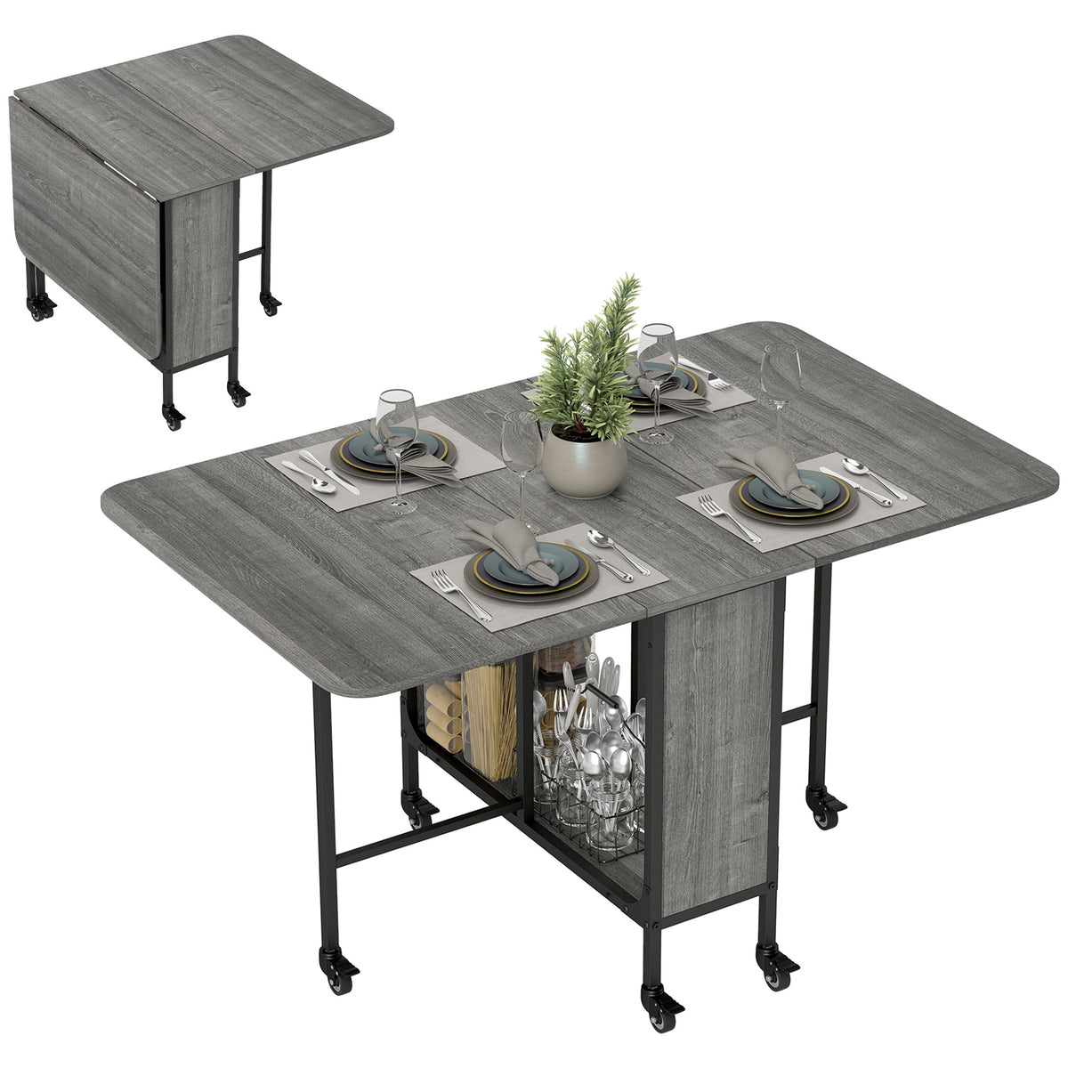 Mesa de comedor plegable extensible con tablero y ruedas