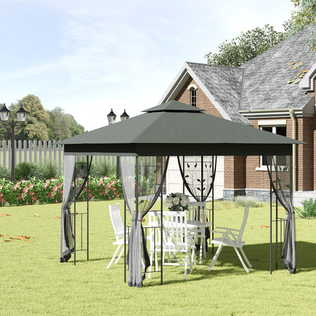 Steel Patio Gazebo Double-Tier Canopy 10x10 ft