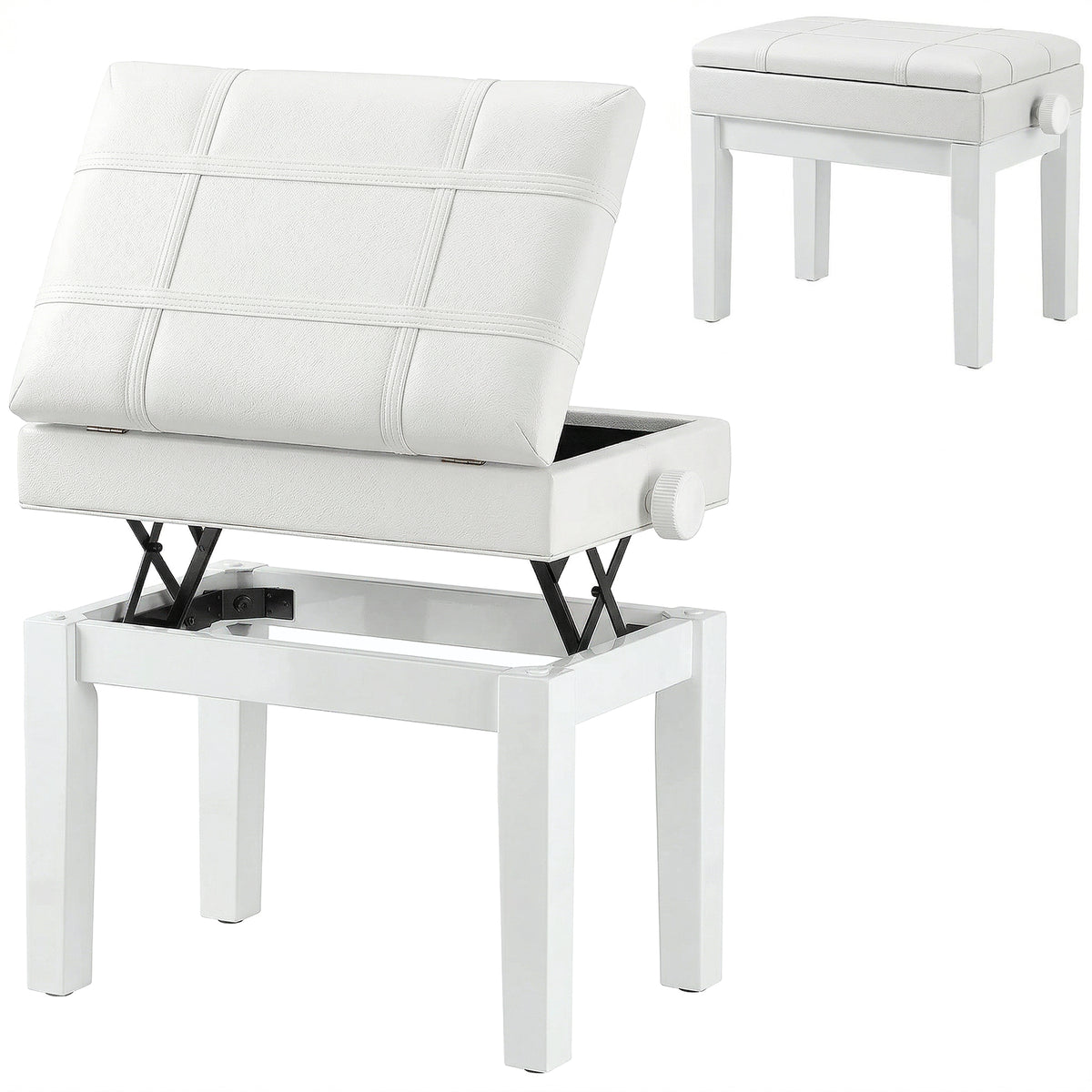 Faux leather adjustable piano bench with storage
