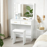 Vanity Desk Set with LED Mirror and Stool