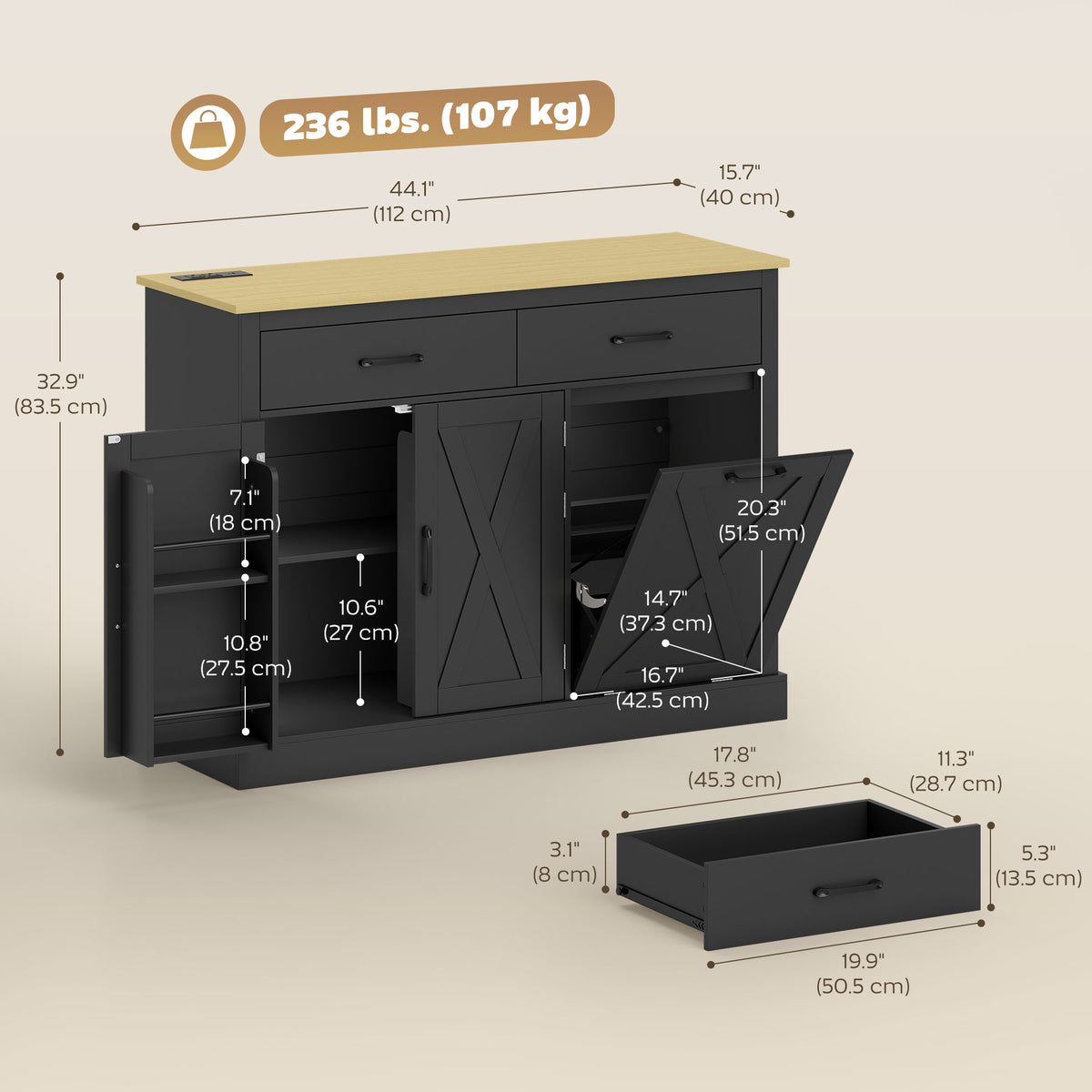 Mueble basculante para residuos con estación de recarga