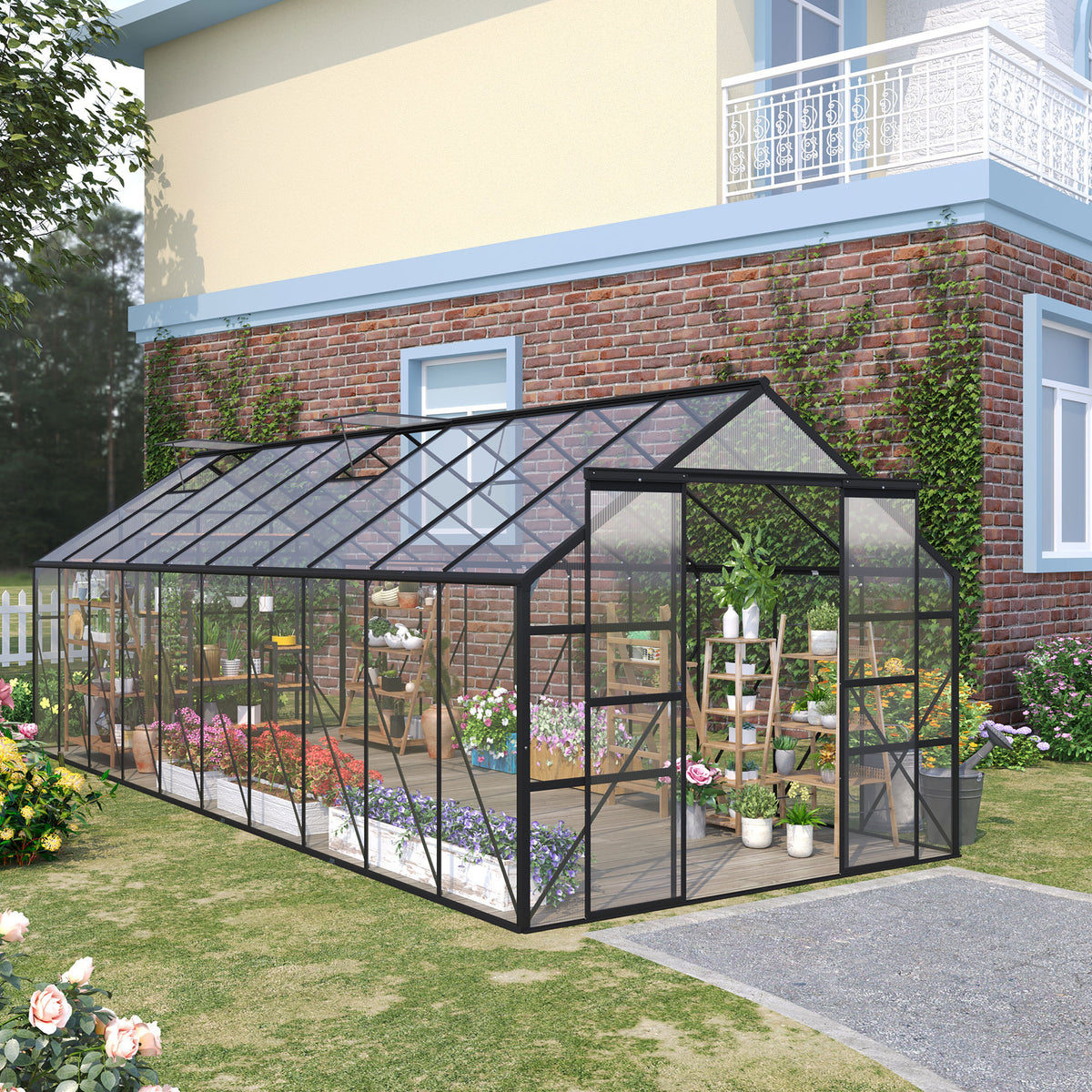 6.1m x 2.4m Aluminum Greenhouse - Sliding Door and Ventilation