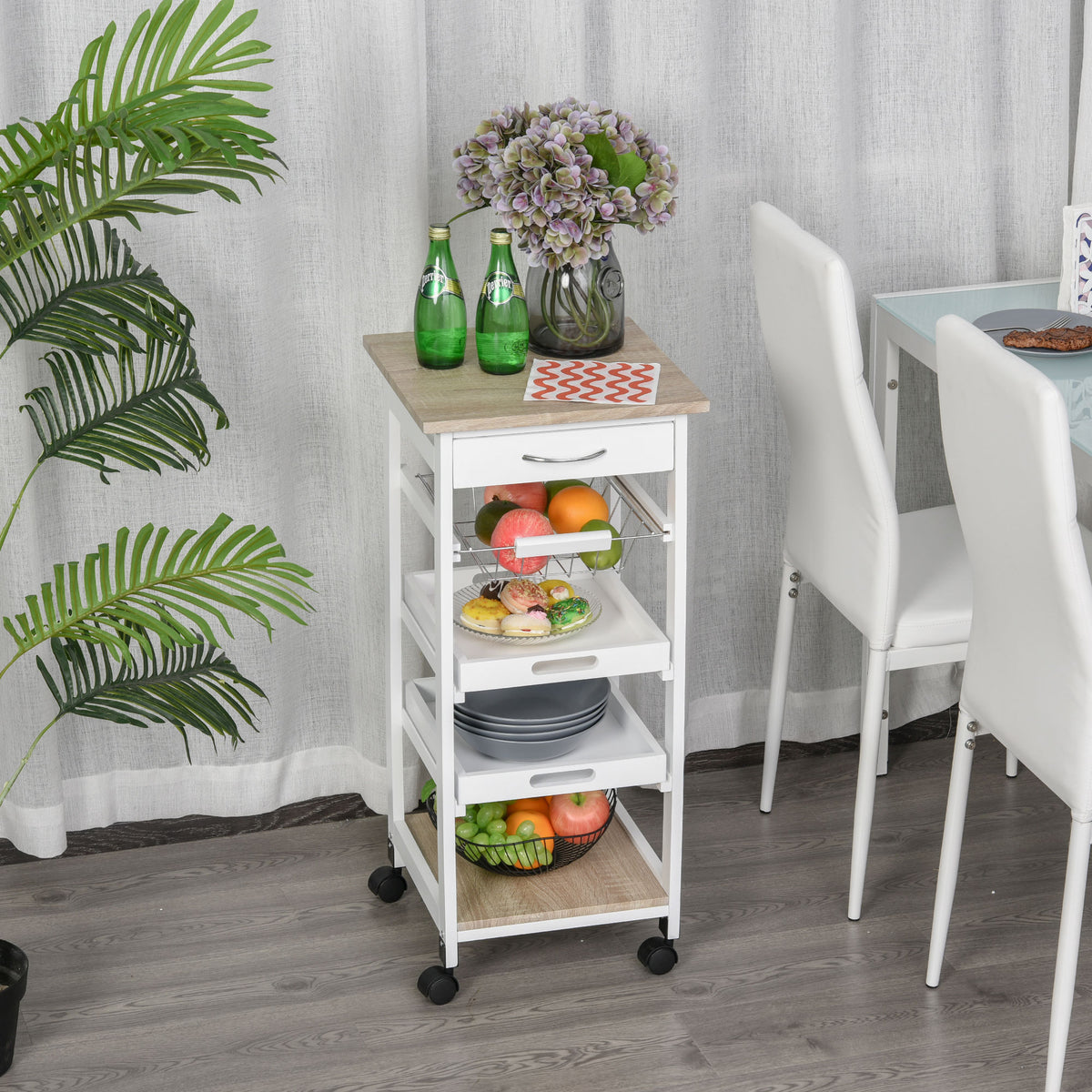 Rolling Kitchen Island Cart with Drawer and Baskets