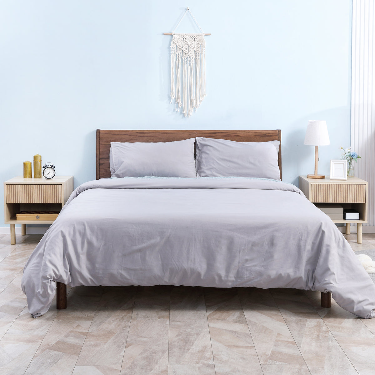 Nightstands with drawer and shelf set of 2