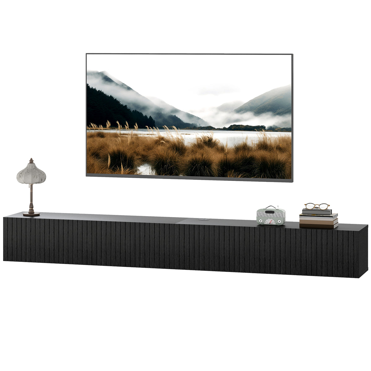 Mueble de TV suspendido con puertas acanaladas 180 cm