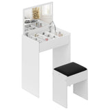 Modern vanity table with flip top mirror and cushioned stool