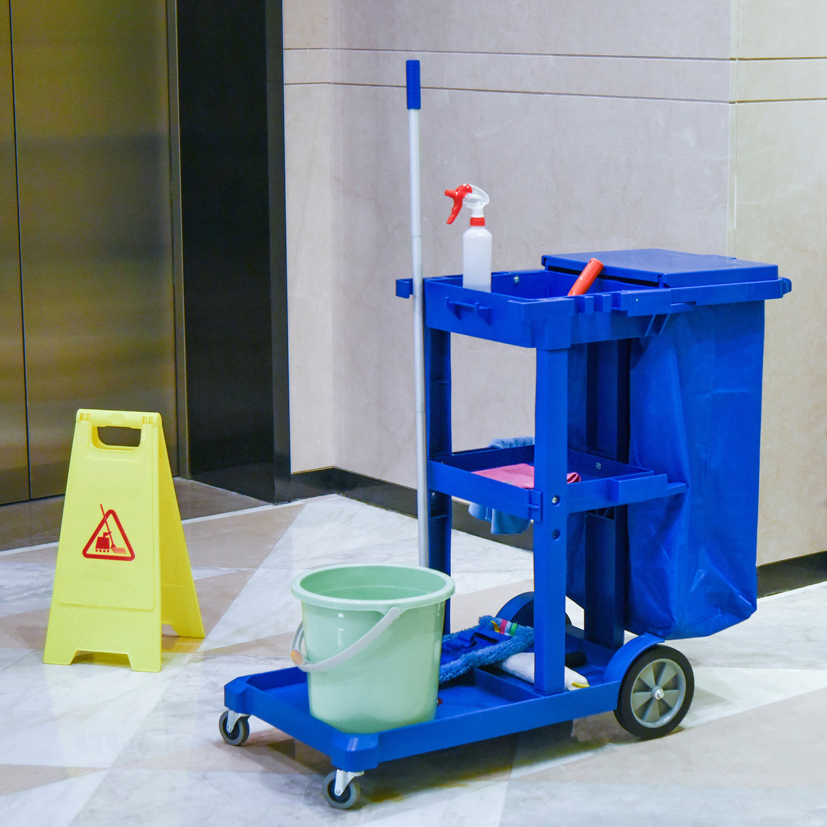 Janitorial Cart 3-Tier with Rubbish Bag