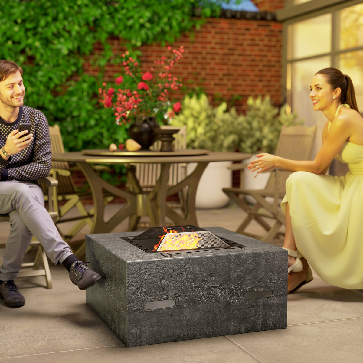 Wood Burning Fire Pit Magnesium Stone Texture