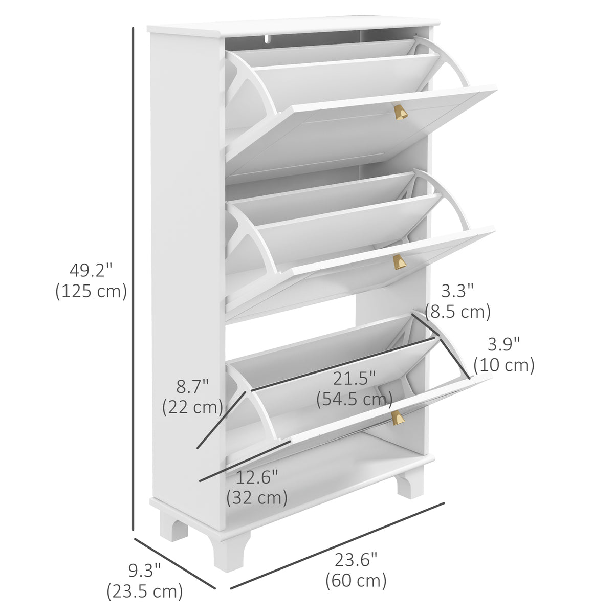 Narrow Shoe Storage Cabinet with 3 Flip Drawers