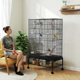 Large bird cage with open top and stand