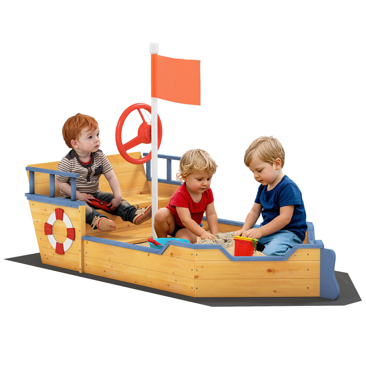 Kids wooden pirate ship sandboat sandbox