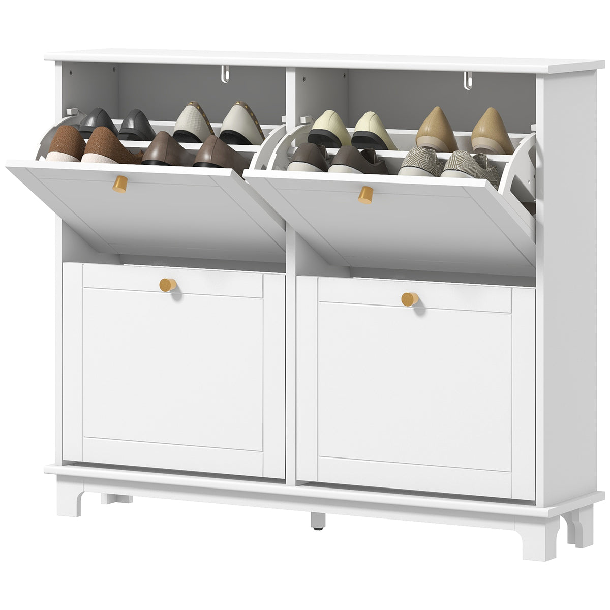 Narrow shoe storage cabinet with four flip drawers