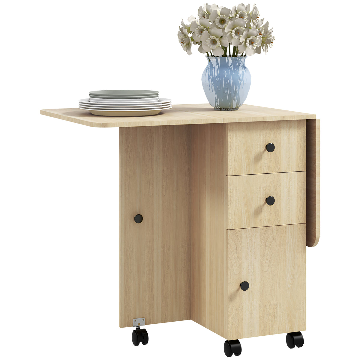 Mesa de comedor plegable y abatible con almacenamiento — Ruedas