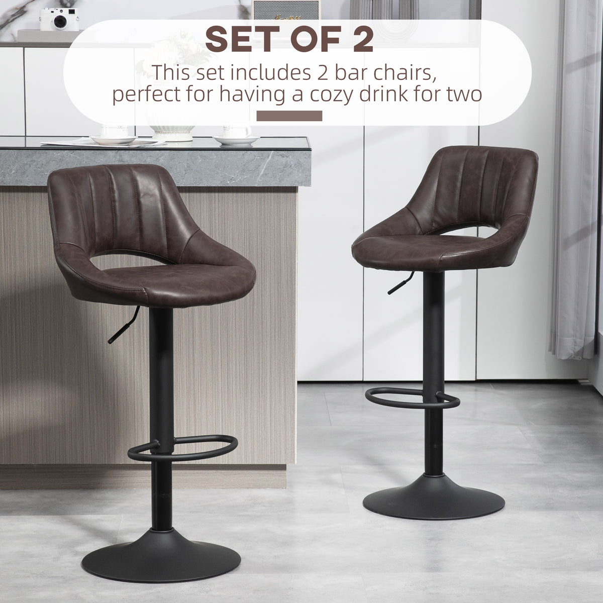 Set of 2 Swivel Bar Stools Adjustable Height