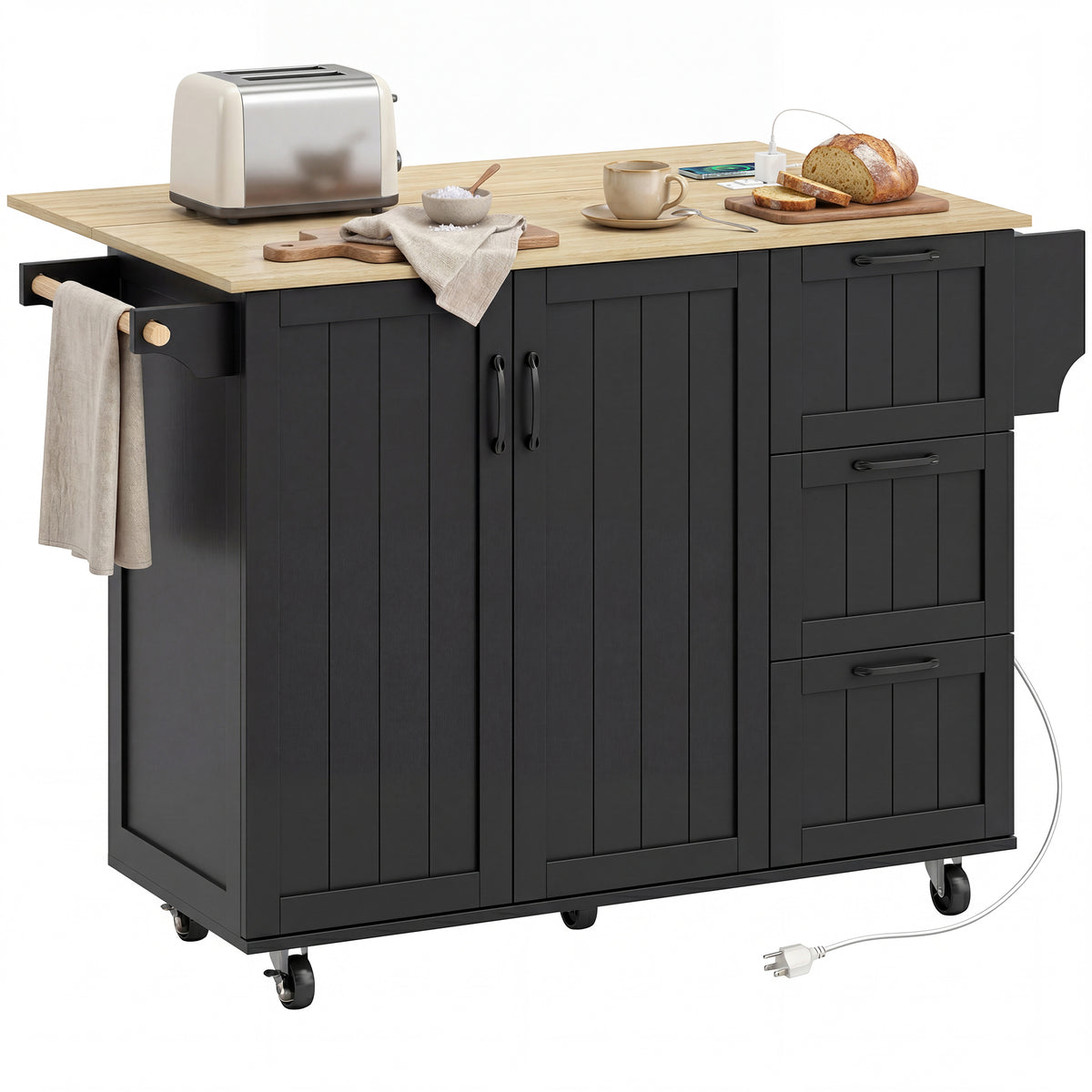 Isla de cocina con tablero abatible y toma eléctrica