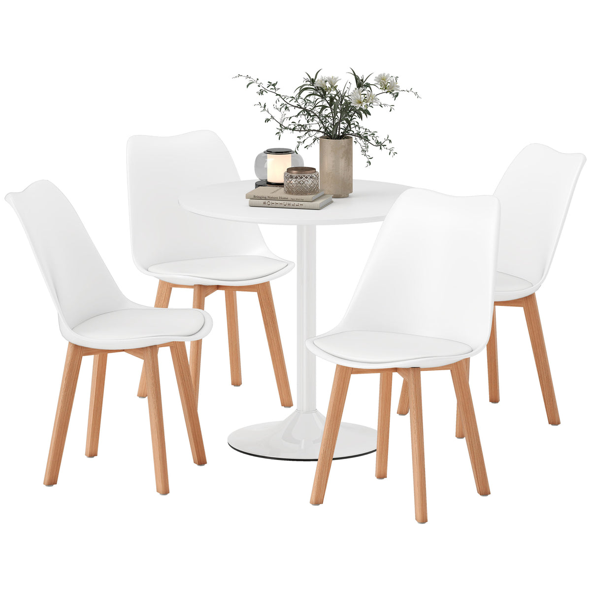 5-Piece Round Dining Set Pedestal Base Padded Chairs