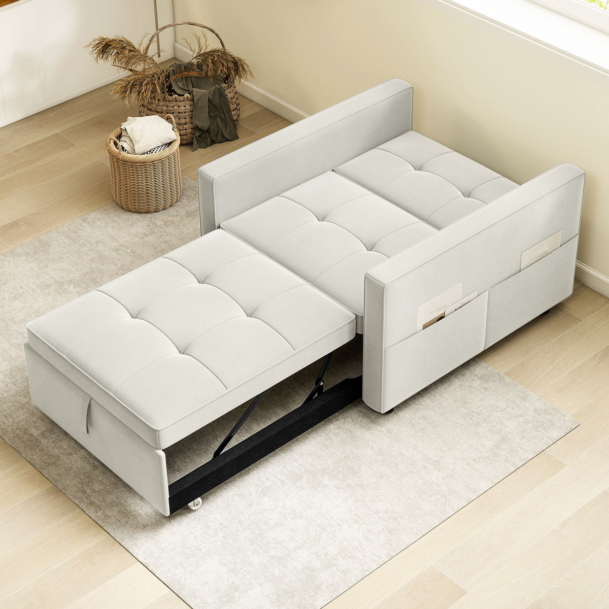 Convertible Velvet Chair Bed with USB Charging