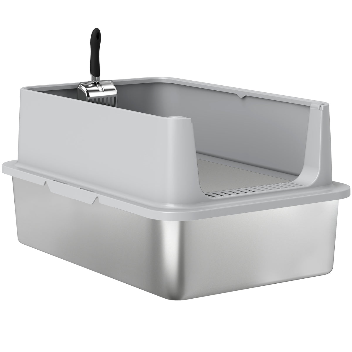 XL Stainless Steel Cat Litter Box — Grey