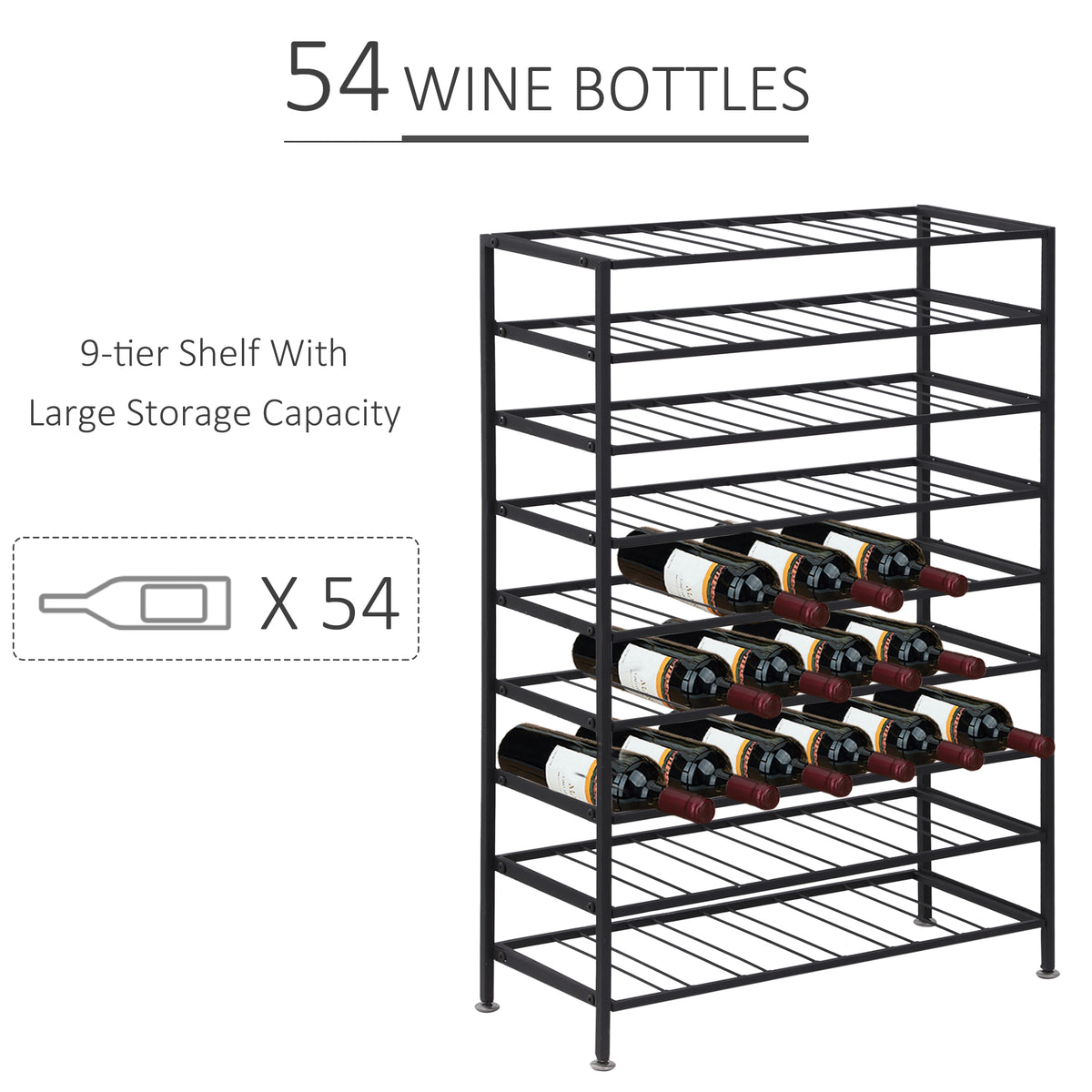Freestanding metal wine rack 54 bottles