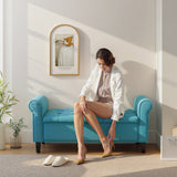 Tufted storage bench with rolled arms