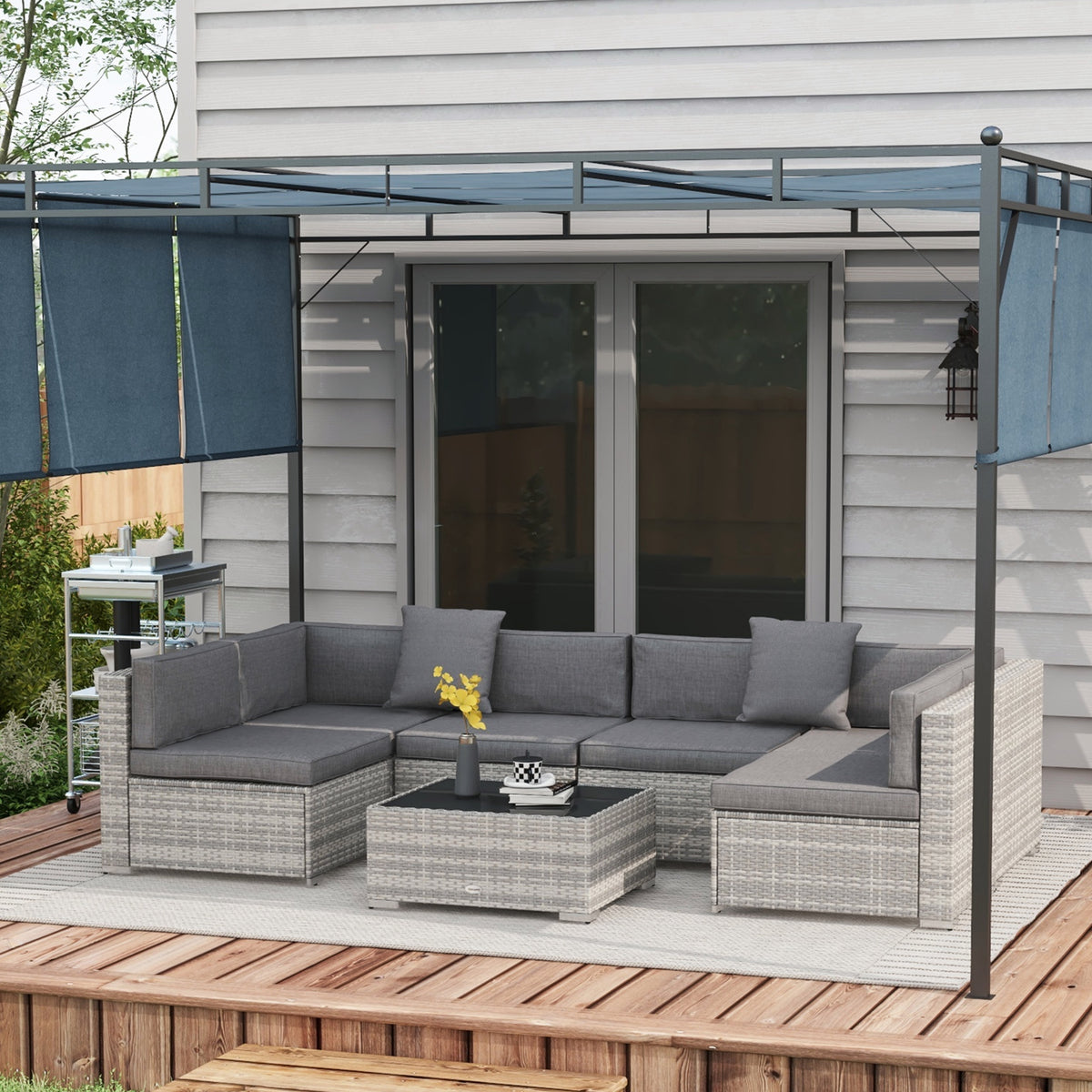 Patio furniture set 7 piece modular rattan with table