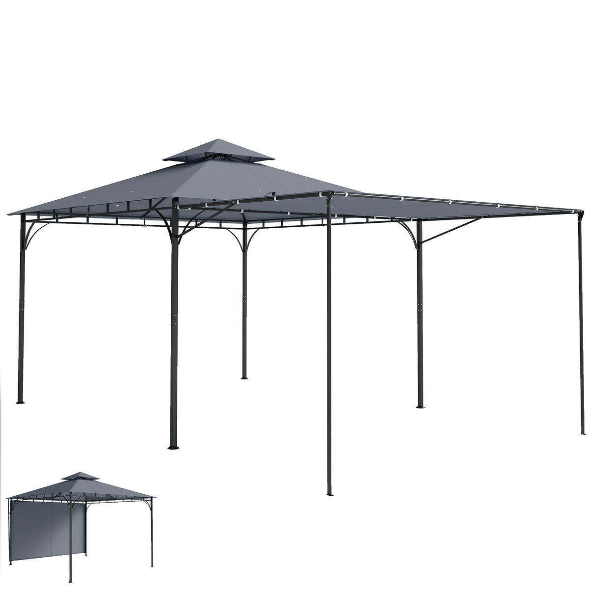 Patio Gazebo Double Roof with Extendable Shade Canopy