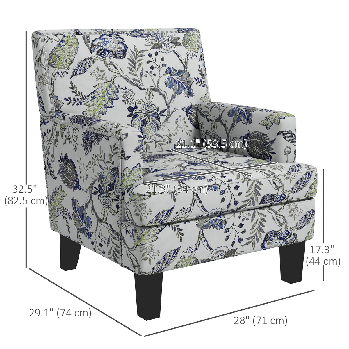 Mid-Century Accent Armchair Floral Pattern Nailhead Trim