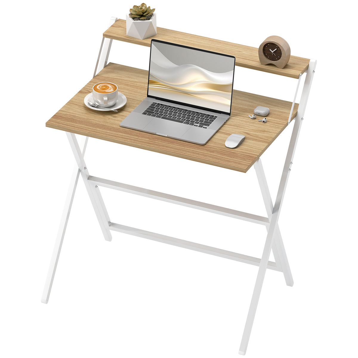 Folding Computer Desk with Monitor Shelf