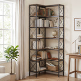 6-Tier L-Shaped Corner Bookshelf Industrial Style