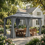 2-Tier Patio Gazebo with Removable Curtains