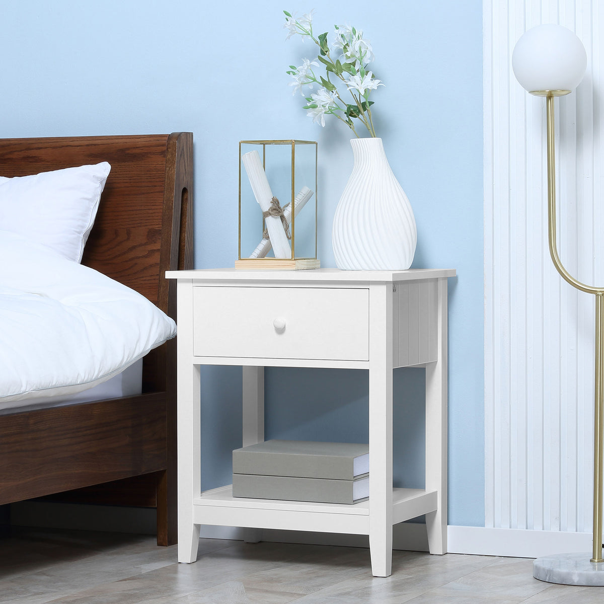 Modern Nightstand with Drawer and Storage Shelf